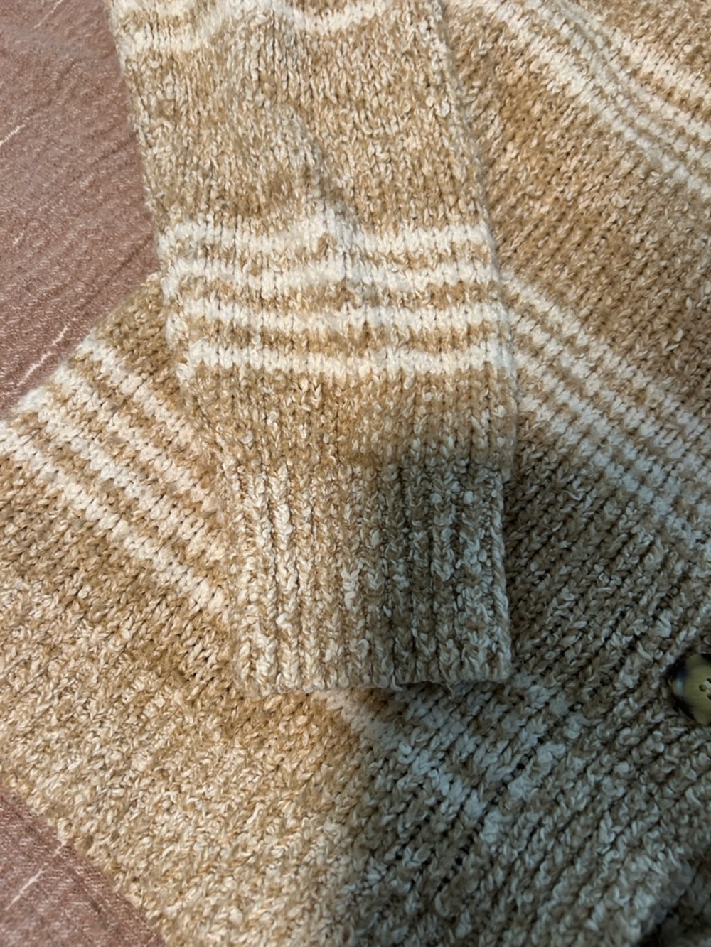 Abercrombie & Fitch Cream and Tan Striped V-Neck Cardigan - Picture 3 of 5